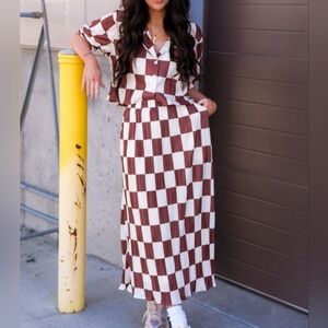 Dressed in LALA Brown and White Checkered Skirt Set
